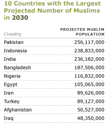 イスラム教徒の人口順位2030年予測